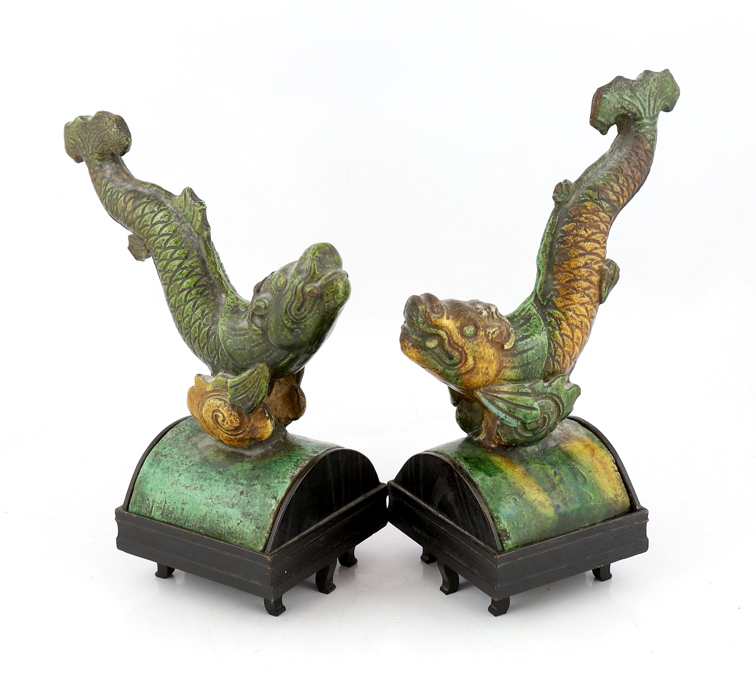 Two Chinese sancai ‘dragon-fish’ ridge tiles, Ming dynasty
